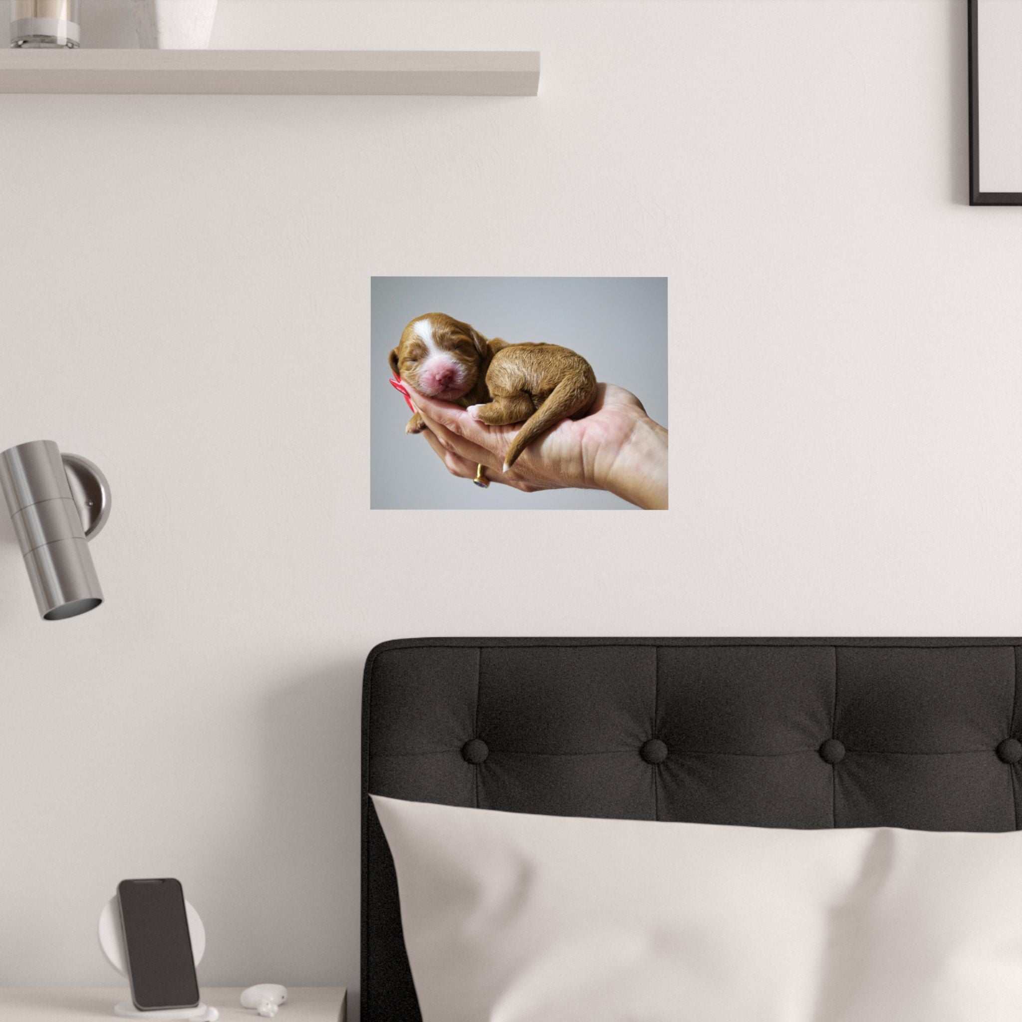 Newborn Puppy Photo Poster - Cute Sleeping Puppy Satin Print